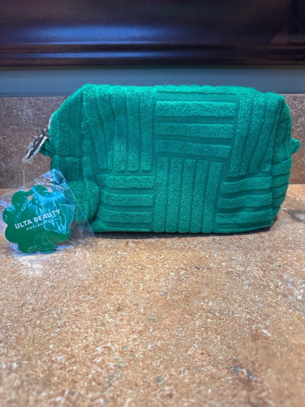 Ulta Beauty Emerald Green Geometric Texture Cosmetic Pouch
